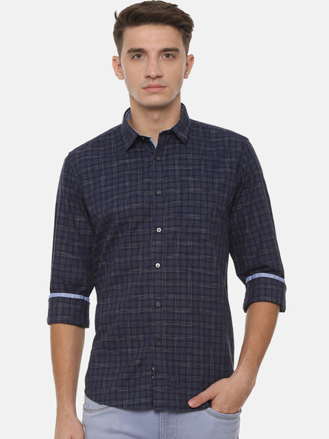 

Van Heusen Sport Men Navy Blue Slim Fit Checked Casual Shirt