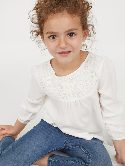 

H&M Women Blouse With A Lace Yoke, White