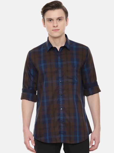 

Van Heusen Sport Men Brown & Blue Slim Fit Checked Casual Shirt