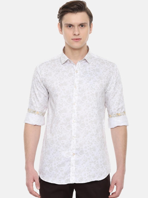 

V Dot Men White Slim Fit Printed Casual Shirt