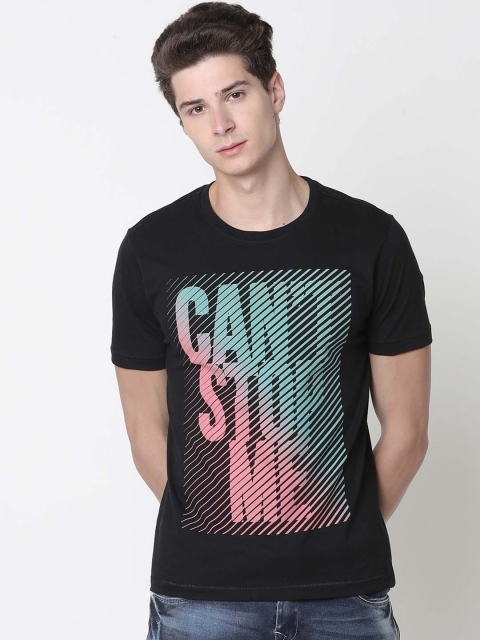 

Newport Men Black Printed Round Neck Slim-Fit Pure Cotton T-shirt