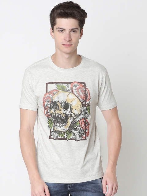 

Newport Men White Printed Round Neck Slim-Fit T-shirt