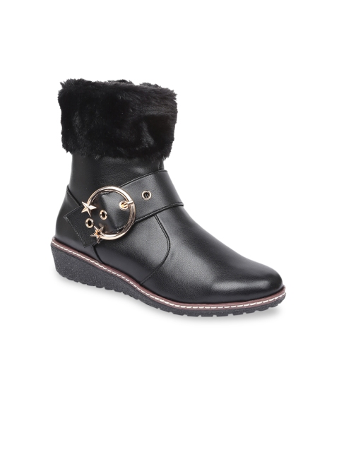 

VALIOSAA Women Black Solid Heeled Boots