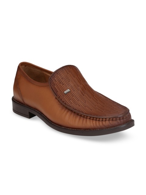 

Hitz Men Tan Brown Leather Textured Formal Loafers