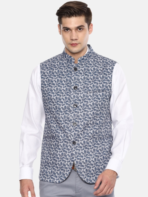 

Allen Solly Men Blue & Grey Printed Nehru Jacket