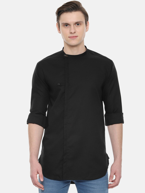 

V Dot Men Black Slim Fit Solid Casual Shirt