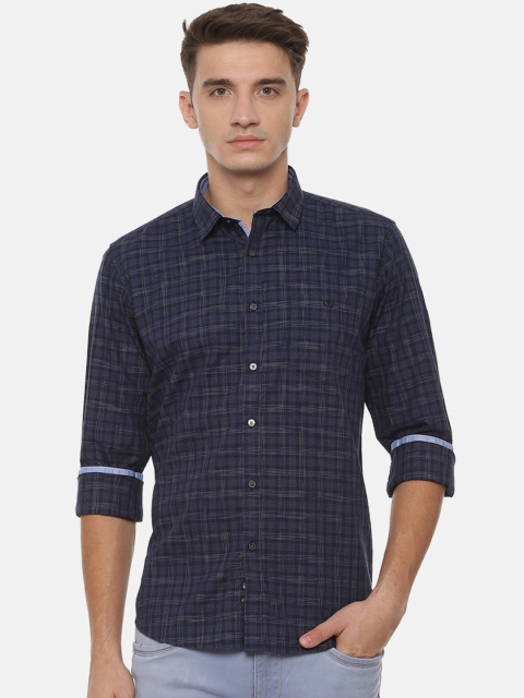 

Van Heusen Sport Men Navy Blue Slim Fit Checked Casual Shirt