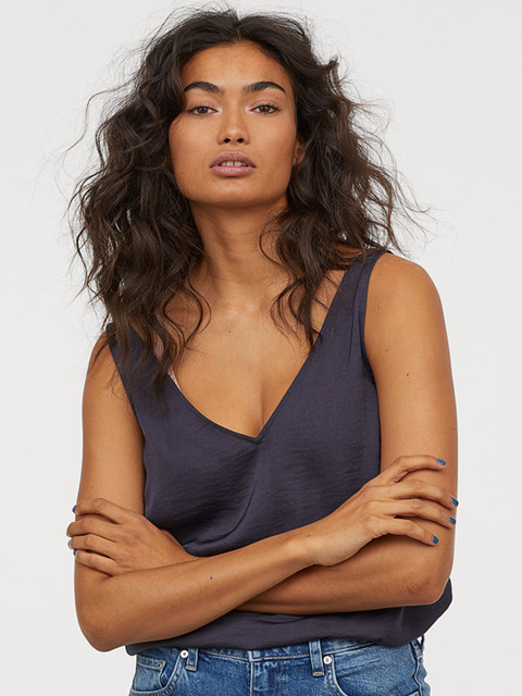 

H&M Navy Blue V-Neck Satin Vest Top