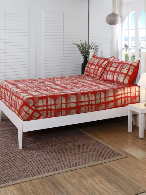 

MASPAR Red Abstract 210 TC Cotton 1 King Bedsheet with 2 Pillow Covers