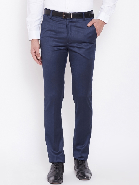 

Canary London Men Navy Blue Smart Slim Fit Solid Formal Trousers