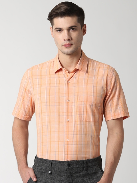 

Peter England Men Peach-Coloured Regular Fit Checked Formal Shirt