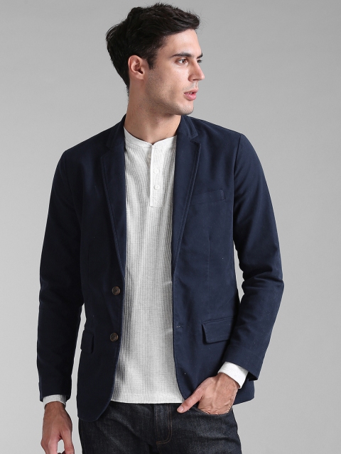 

GAP Men Navy Solid Single-Breasted Moleskin Blazer, Navy blue