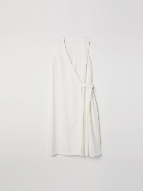 H&M Women White Solid Lyocell Wrap Dress