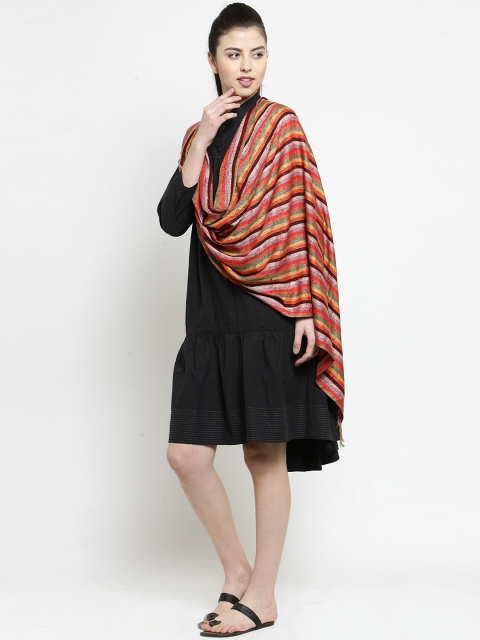 

J Style Women Orange & Green Striped Stole