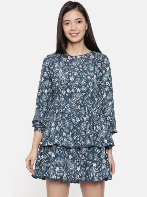 

Chumbak Women Navy Blue Printed Fit and Flare Dress