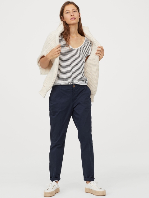 

H&M Women Blue Solid Cotton Chinos
