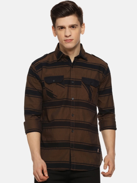 

Campus Sutra Men Brown & Black Regular Fit Striped Casual Shirt