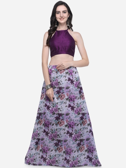 

Satrani Women Purple Floral Print Bhaghalpuri Silk Lehenga with Unstiched Choli