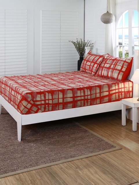 

MASPAR Red Abstract 210 TC Cotton 1 Queen Bedsheet with 2 Pillow Covers