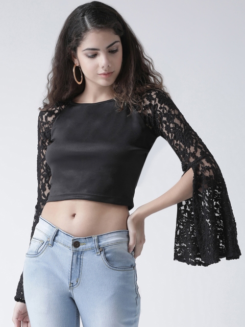 

Texco Women Black Solid Fitted Crop Top