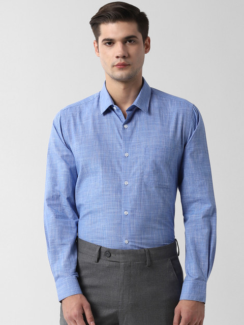 Peter England Men Blue Slim Fit Solid Formal Shirt