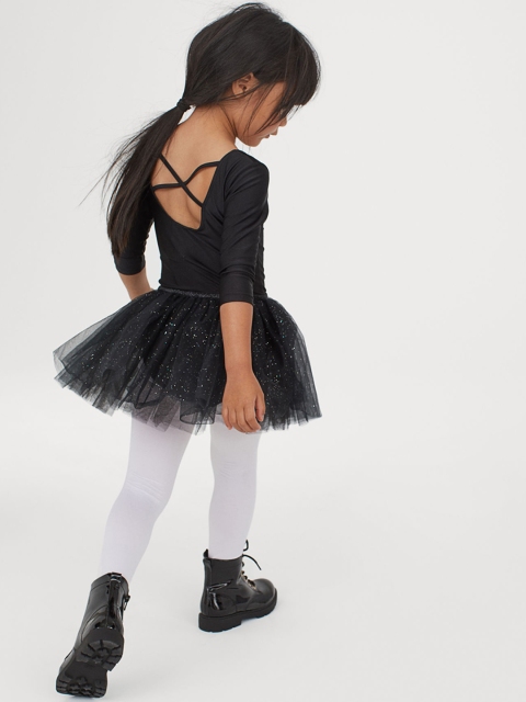 

H&M Girls Black Solid Leotard with a Tulle Skirt