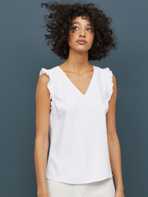 

H&M White Flounce-Sleeved Top