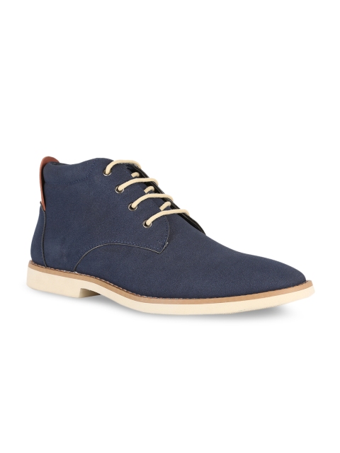 

Peter England Men Navy Blue Solid Synthetic Mid-Top Flat Boots