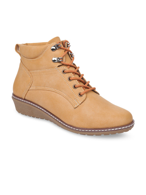 

VALIOSAA Women Beige Solid Heeled Boots