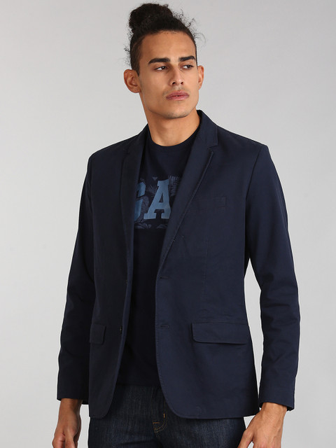 

GAP Men Navy Solid Single-Breasted Classic Stretch Blazer, Navy blue