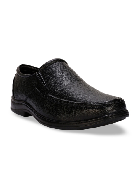 

Peter England Men Black Textured Leather Formal Slip-Ons