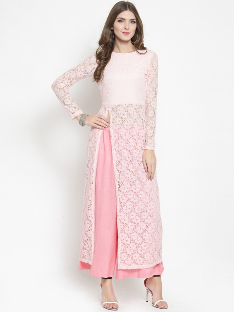 

Sera Women Pink Lace Straight Kurta