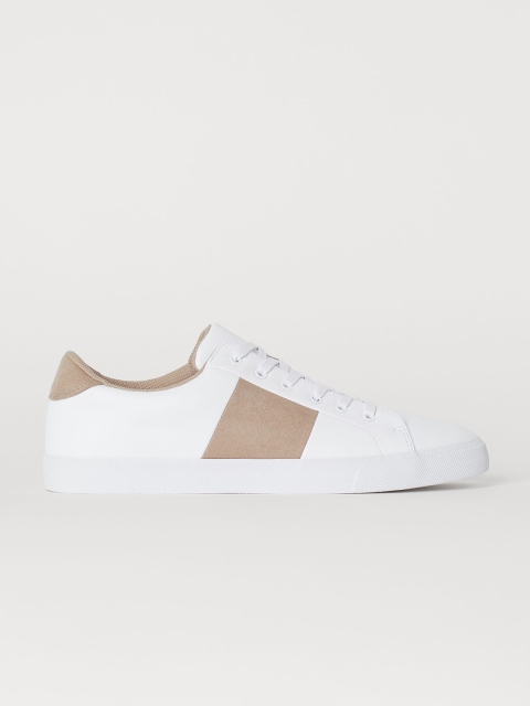 

H&M Men White Colourblocked Trainers, Brown