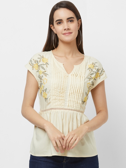 

109F Women Yellow Floral Peplum Top