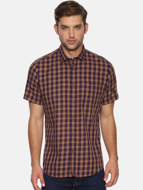 

Van Heusen Sport Men Purple & Mustard Yellow Slim Fit Checked Casual Shirt