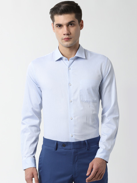 

Peter England Men Blue Slim Fit Self Design Formal Shirt