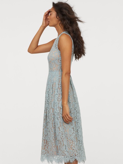 

H&M Women Blue Calf-Length Lace Dress