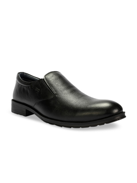 

Peter England Men Black Textured Leather Formal Slip-Ons