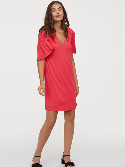 

H&M Women Pink Solid Butterfly-sleeved Dress