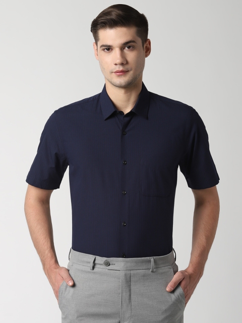

Peter England Men Navy Blue & Brown Regular Fit Striped Formal Shirt