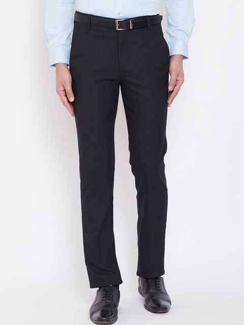 

Canary London Men Black Smart Slim Fit Striped Formal Trousers