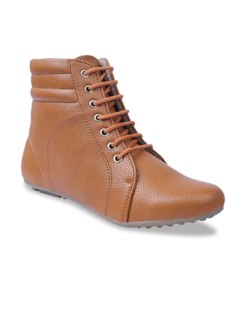 

VALIOSAA Women Tan Solid Synthetic High-Top Lightweight Flat Boots