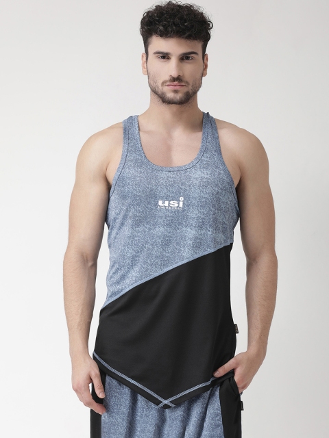 

USI UNIVERSAL Men Blue & Black Colourblocked Gym Vests BBAPLUU137669