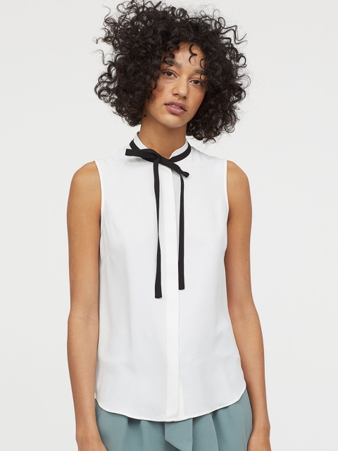 

H&M Women White Solid Crepe Blouse