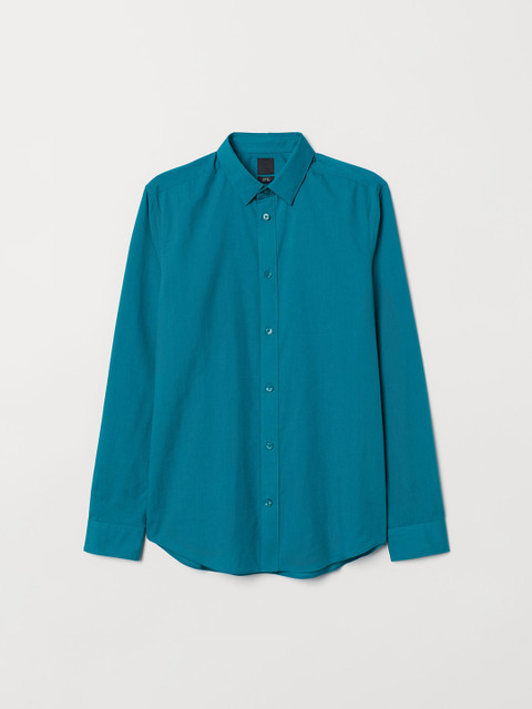 

H&M Men Turquoise Blue Solid Easy-Iron Shirt Slim Fit