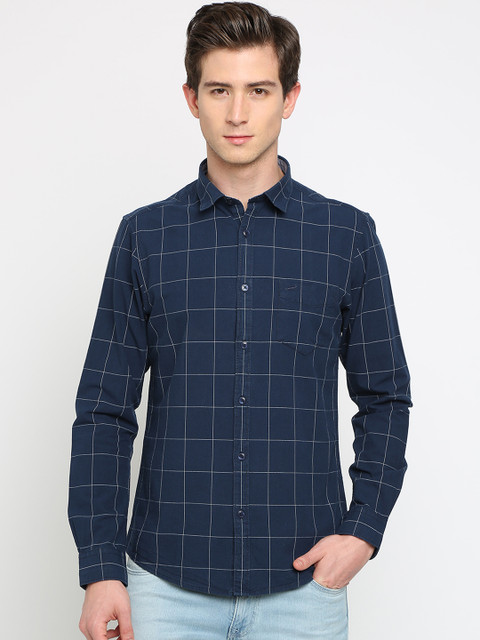 

Crocodile Men Navy Blue Slim Fit Checked Casual Shirt