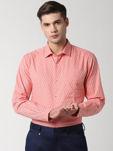 

Peter England Men Peach-Coloured & White Slim Fit Self Design Formal Shirt