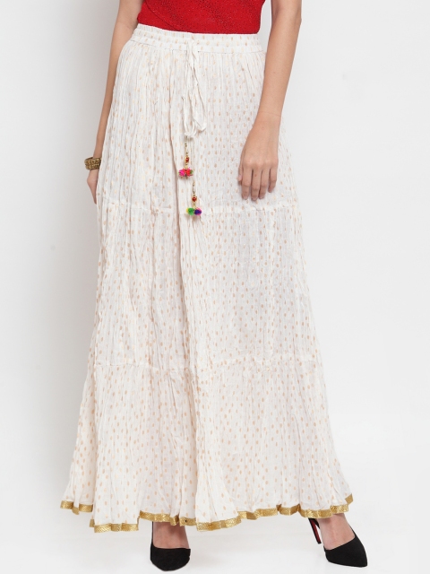 

Clora Creation Women White Printed Pure Cotton Flared Maxi Skirt