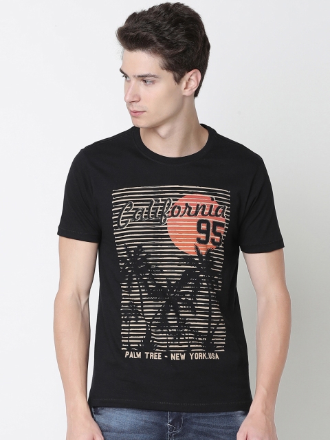 

Newport Men Black Printed Slim-Fit Round Neck T-shirt