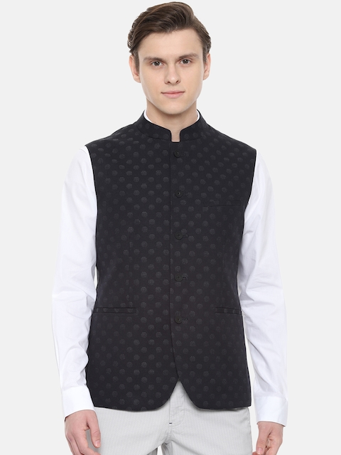 Allen Solly Men Black Woven Design Nehru Jacket